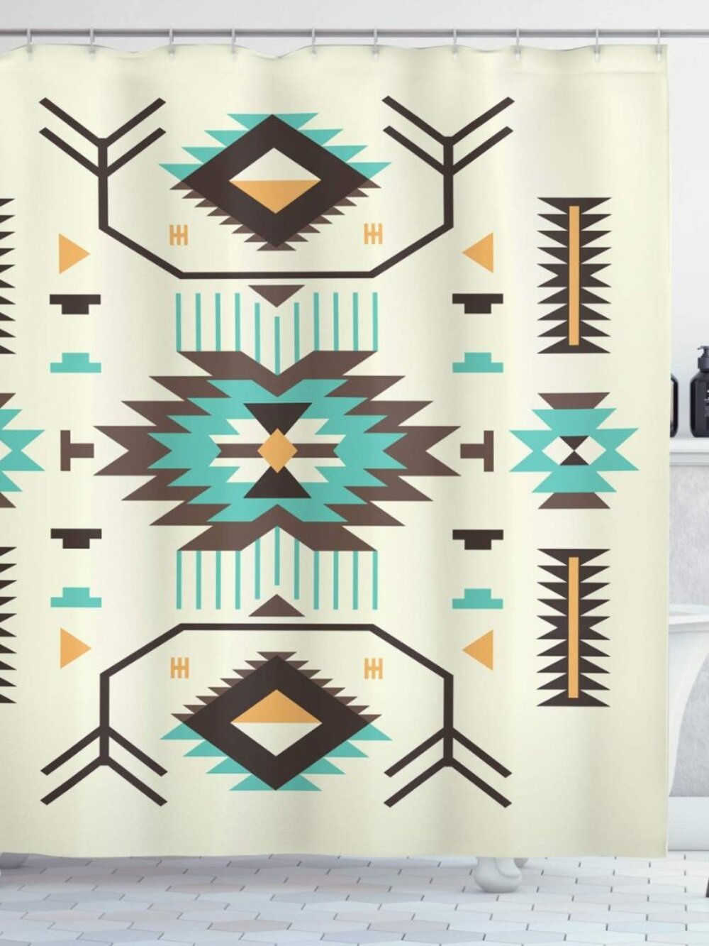 Southwestern Decor Shower Curtain, Ethnic Motifs Illustration of a Zigzags